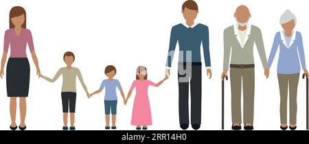 multi-generation family characters mother father children grandma grandpa isolated Stock Vector