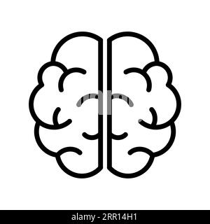 Brain top view line icon. Two hemispheres of the brain. Left and right side of cortex. Cerebrum outline symbol. Human mind sign. Creative thinking Stock Vector