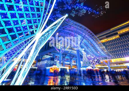 Fukuoka, Japan - Nov 29 2022: Fukuoka Christmas Market and Illuminations at the JR Hakata station is one of the biggest Christmas markets in Japan. Stock Photo