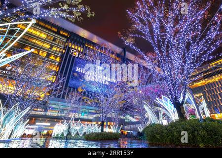 Fukuoka, Japan - Nov 29 2022: Fukuoka Christmas Market and Illuminations at the JR Hakata station is one of the biggest Christmas markets in Japan. Stock Photo