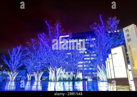 Fukuoka, Japan - Nov 29 2022: Fukuoka Christmas Market and Illuminations at the JR Hakata station is one of the biggest Christmas markets in Japan. Stock Photo