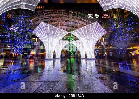 Fukuoka, Japan - Nov 29 2022: Fukuoka Christmas Market and Illuminations at the JR Hakata station is one of the biggest Christmas markets in Japan. Stock Photo