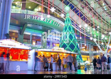 Fukuoka, Japan - Nov 29 2022: Fukuoka Christmas Market and Illuminations at the JR Hakata station is one of the biggest Christmas markets in Japan. Stock Photo