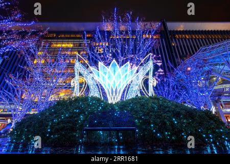 Fukuoka, Japan - Nov 29 2022: Fukuoka Christmas Market and Illuminations at the JR Hakata station is one of the biggest Christmas markets in Japan. Stock Photo