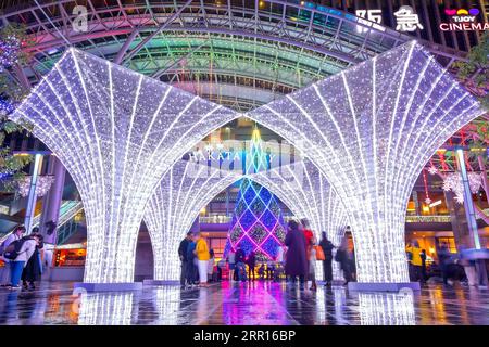 Fukuoka, Japan - Nov 29 2022: Fukuoka Christmas Market and Illuminations at the JR Hakata station is one of the biggest Christmas markets in Japan. Stock Photo