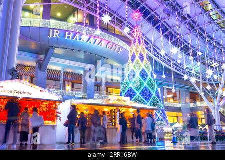 Fukuoka, Japan - Nov 29 2022: Fukuoka Christmas Market and Illuminations at the JR Hakata station is one of the biggest Christmas markets in Japan. Stock Photo