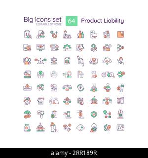 Customizable multicolor big icon set for product liability Stock Vector