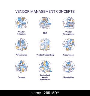 Customizable icons representing vendor management concepts Stock Vector