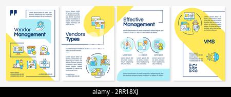 2D brochure with vendor management linear icons Stock Vector