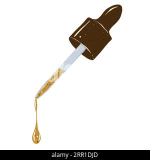 Glass pipette with drops of aromatic oil. Hand drawn illustration. Stock Photo