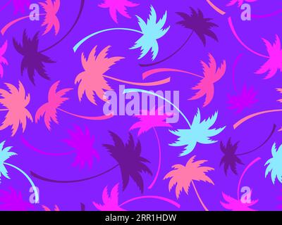 Colorful palm trees seamless pattern. Summer time, wallpaper with tropical palm trees on blue background. Design for printing t-shirts, banners and pr Stock Vector