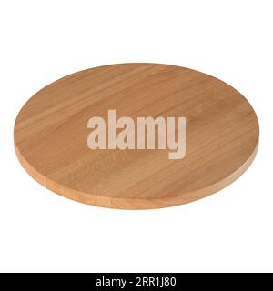 Oak Wooden Round Chopping Board Isolated on White Stock Photo