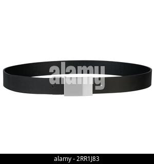 Elegant Men's Black Belt with Silver Buckle Isolated on White Stock Photo