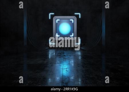 Square portal Neon lights Concrete background Glowing lines Tunnel ...