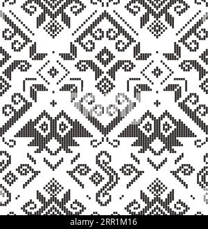 Filipino unique folk art - Yakan cloth inspired vector seamless pattern, retro textile or fabric print design from Philippines background in black and Stock Vector