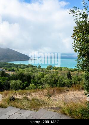 view of shore of Lake Sevan near Sevan peninsula on summer day, Armenia Stock Photo