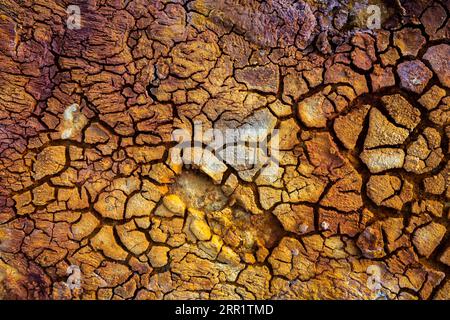 Full frame textured background representing rough brown surface of dry soil with irregular cracks Stock Photo
