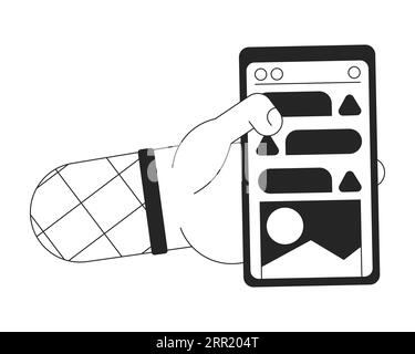 Smartphone in hand bw concept vector spot illustration Stock Vector