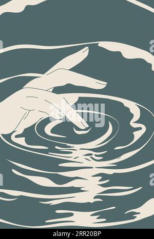 Aesthetic illustration with concentric circles on the water. Ripples from the touch of hand. Stock Vector