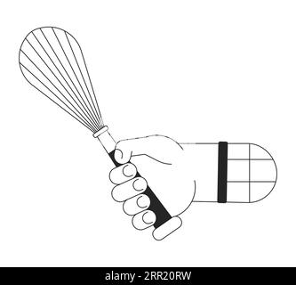 Whipping whisk in hand bw concept vector spot illustration Stock Vector