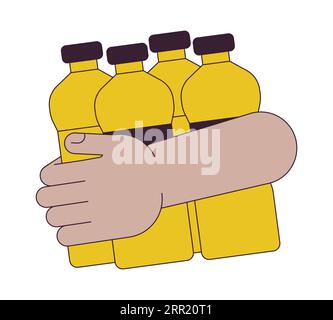 Holding water bottles flat line concept vector spot illustration Stock Vector