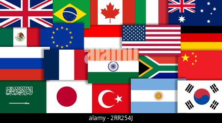 G20 countries flags collage . G20 countries flags illustration. Stock Photo