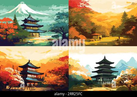 Relaxing hand drawn PC wallpaper design. Cute family are flying kites on green alpine mountains. Stock Vector