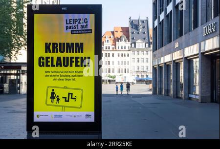 Joint poster campaign of the city of Leipzig, police and traffic watch, advertising for a safe way to school for pupils, city centre of Leipzig Stock Photo