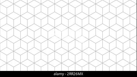Isometric cube grid seamless pattern. Line isometric grid with editable strokes. Cubic hexagon texture. Rhombus mesh background. Geometric squared Stock Vector
