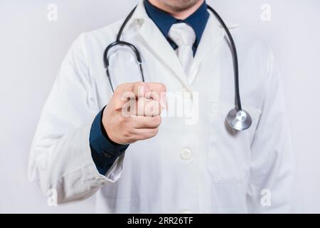 Unrecognizable doctor pointing at the camera. Doctor hands pointing at you isolated, Finger doctor pointing at you Stock Photo