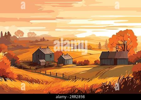 Relaxing hand drawn PC wallpaper design. Cute family are flying kites on green alpine mountains. Stock Vector