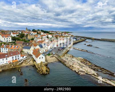Aerial view of the fishing village of Pittenweem on the Firth of Forth, Fife, East Neuk, Midlands, Scotland, United Kingdom Stock Photo