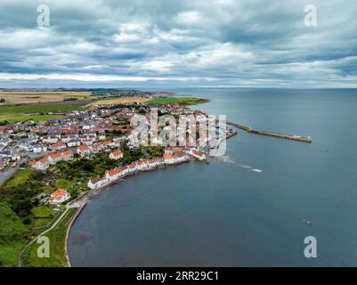 Aerial view of the fishing village of Pittenweem on the Firth of Forth, Fife, East Neuk, Midlands, Scotland, United Kingdom Stock Photo