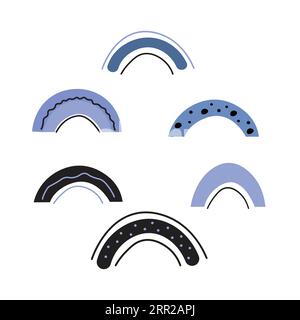 Blue doodle rainbows set for newborn babies design and texture. Print for typography or clothes. Stock Vector