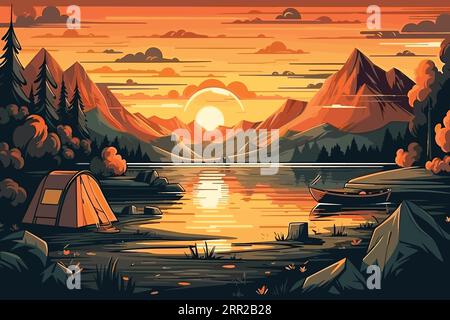 Relaxing hand drawn PC wallpaper design. Cute family are flying kites on green alpine mountains. Stock Vector