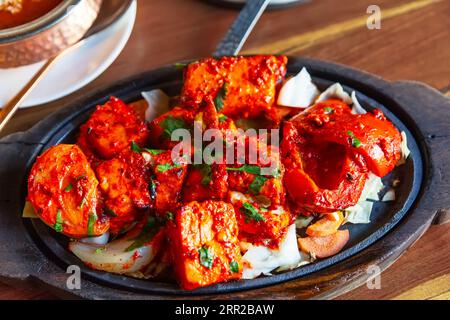 Tandoori Paneer Tikka. Cubes of cottage cheese, tomatoes, bell peppers and onion finished in clay oven. The Indian vegetarian’s choice of clay oven co Stock Photo