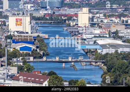 Neckar with harbour and industrial facilities, Stuttgart, Baden-Wuerttemberg, Germany Stock Photo