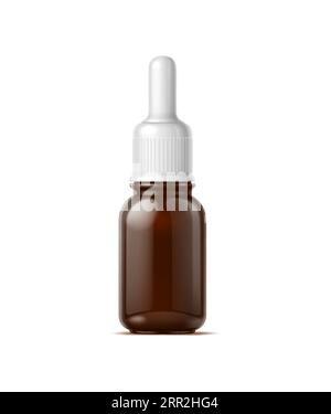 Realistic cosmetics product bottle with a pipette for precise application, ensures easy dispensing of liquids. Isolated 3d vector mockup of the flask for serum, essential oil, nasal drops or essence Stock Vector