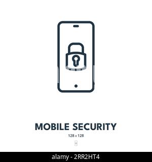 Mobile Security Icon. Smart Phone, Safety, Protection. Editable Stroke. Simple Vector Icon Stock Vector
