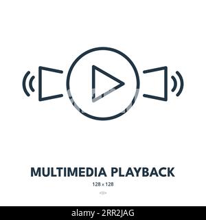 Multimedia Playback Icon. Video, Button, Speakers. Editable Stroke. Simple Vector Icon Stock Vector
