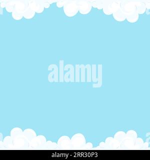 Background frame cartoon clouds. The blue sky is framed by white clouds. Vector childrens pattern Stock Vector