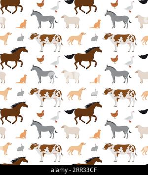 Vector seamless pattern of flat domestic animals Stock Vector