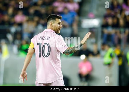 Inter Miami's Lionel Messi (10) in action during an MLS soccer match against the Los Angeles FC. Inter Miami CF 3:1 Los Angeles FC. Stock Photo