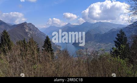 Aerial view of lake Idro near Garda in Italy. Beautiful summer landscape with lake between mountains in rural Italy. Stock Photo