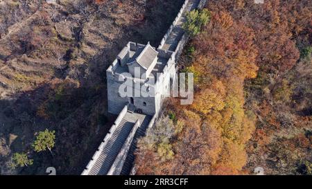 201030 -- TIANJIN, Oct. 30, 2020 -- Aerial photo taken on Oct. 30, 2020 shows the autumn scenery of the Taipingzhai Great Wall in Jizhou District of north China s Tianjin.  CHINA-TIANJIN-TAIPINGZHAI GREAT WALL-AUTUMN SCENERY CN MaxPing PUBLICATIONxNOTxINxCHN Stock Photo