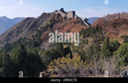 201030 -- TIANJIN, Oct. 30, 2020 -- Aerial photo taken on Oct. 30, 2020 shows the autumn scenery of the Taipingzhai Great Wall in Jizhou District of north China s Tianjin.  CHINA-TIANJIN-TAIPINGZHAI GREAT WALL-AUTUMN SCENERY CN MaxPing PUBLICATIONxNOTxINxCHN Stock Photo