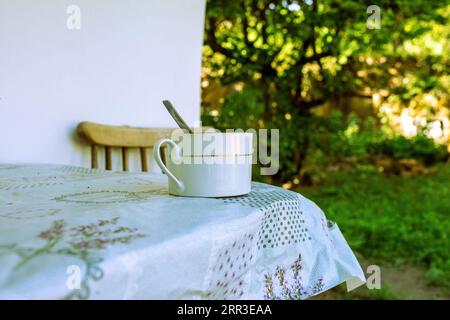 Morning coffee in the garden,summer season. High quality photo Stock Photo