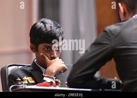 Kolkata, India. 06th Sep, 2023. Indian chess player Vidit Gujrathi seen  playing against Indian chess player Arjun Erigaisi at the TATA Steel Chess  India competition 2023 in Bhasa Bhavan. (Photo by Dipayan