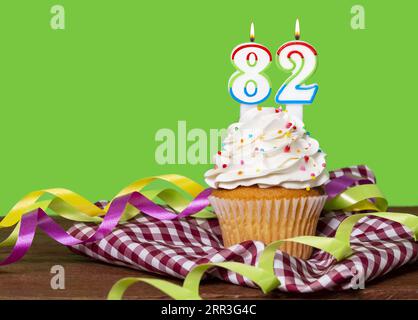 Cupcake With Number For Birthday Or Anniversary Celebration; Number 82. Stock Photo