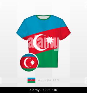 Football uniform of national team of Azerbaijan with football ball with flag of Azerbaijan. Soccer jersey and soccerball with flag. Vector template. Stock Vector
